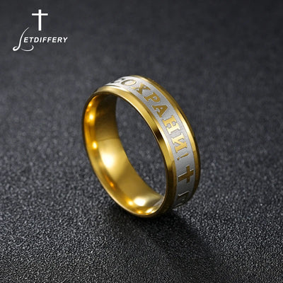 Letdiffery Religious Russian Ring Stainless Steel Russian Jesus Cross Ring GOD SAVE US Amulet Ring for Men Women Cross Jewelry - Timothy's legacy