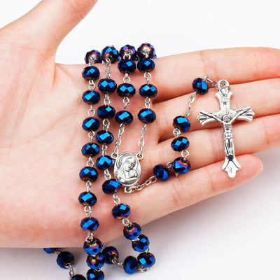 1Pc Catholic Cross Rosary Beads Pendants Religious Round Crystal Bead Necklace Women Men Fashion Necklace Jewelry Party Gift - Timothy's legacy