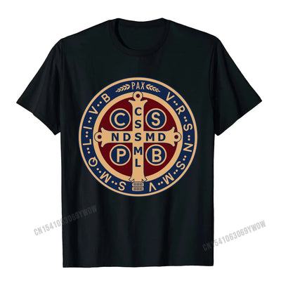 The Saint Benedict Medal Catholic Pullover Tees Camisas Men Slim Fit Mens T Shirt Printed T Shirt Cotton Geek - Timothy's legacy