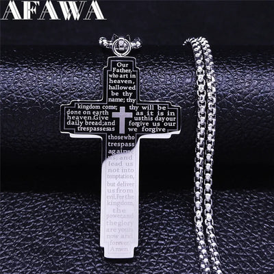Christian Bible Cross Chain Necklace Stainless Steel Big Pendant Necklace Men's Religious Prayer Jewelry corrente masculina - Timothy's legacy