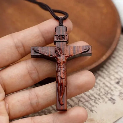 Jesus Cross Wooden Necklace,Wood Cross Necklace,Christian Catholic Jesus Crucifix Necklace for Men Women - Timothy's legacy