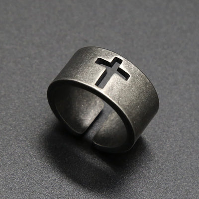 Simple Vintage Steel Color Stainless Steel Cross Ring Punk Christian Ring For Men Fashion Jewelry Best Gift For Friend Wholesale - Timothy's legacy