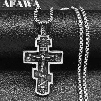 Orthodox Icon Cross Statue Crucifix Pendant Necklace Stainless Steel Grunge Male Chain Necklaces Jewelry collar hombre NZZ293S02 - Timothy's legacy