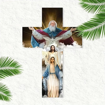 30cm Flat 2D Wooden Cross Jesus Christian Believer Family Decora Church Party  Colour Wooden Board Portable Pendant Photo Prop - Timothy's legacy