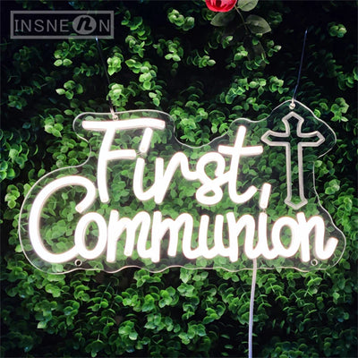 First Communion Neon LED Sign 3D Engraving Wall Decor Neon Sign Lights for Party Home Neon Lighting Sign Baptism Decoration Gift - Timothy's legacy