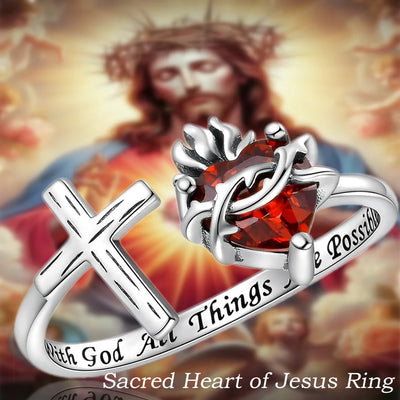 1Pc exquisite Jesus Sacred Heart Cross Open Ring for Women Pious Blessing Faith Jewelry Accessories - Christian Perfect Gift - Timothy's legacy