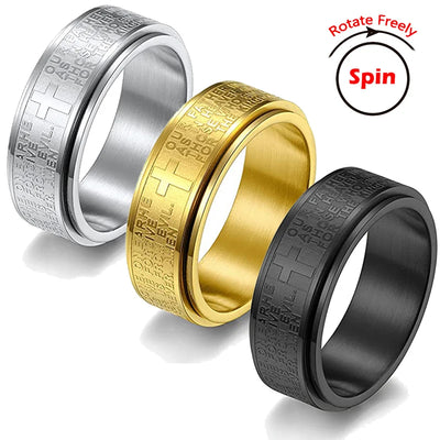 Rotate Freely Stainless Steel Anxiety Rings For Men Women Christian Jesus Cross Spinner Ring Retro Amulet Religious Jewelry Gift - Timothy's legacy