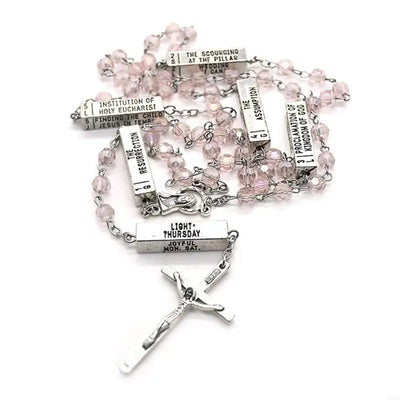 G2AA 49cm Benedict Retro Rosary Bead Catholic Necklace Mystery Bead Necklace Cuboid Prayer for Cross Long Chain Necklac - Timothy's legacy
