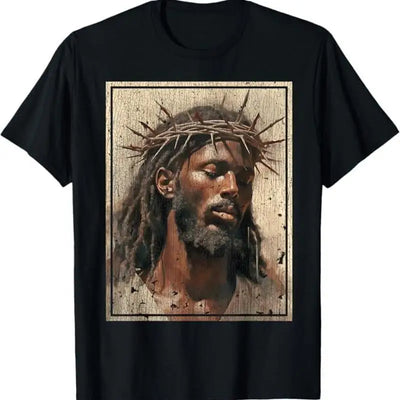 Black Jesus T Shirt Face Of Cross With Crown Thorns - Timothy's legacy