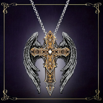 Fashionable Men's Pendant Cross Wing Necklace - Exquisite Retro Design Personalized Jewelry - Stainless Steel - Perfect Gift - Timothy's legacy