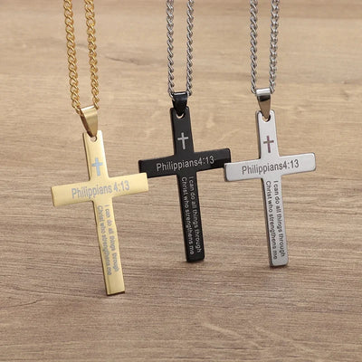 Philippians 4:13 Men\ - Timothy's legacys Simple Cross Pendant Necklace Stainless Steel Religious Amulet Jewelry Unisex Bijoux - Timothy's legacy