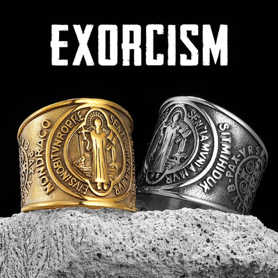 Saint Benedict Exorcism Amulet Men Rings Stainless Steel Women Jewelry Punk Rock Cool Stuff Fashion Accessories Gift Wholesale - Timothy's legacy