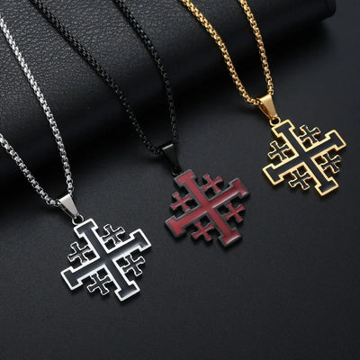 Fashion Cross Pendant JERUSALEM Necklaces for Men Stainless Steel Chain Religious Jewelry - Timothy's legacy