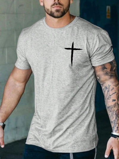 Simplicity Handwriting Cross Print Clothes Men Loose Oversized T-Shirt Summer Cotton Loose Short Sleeve Casual T-Shirts Tee - Timothy's legacy